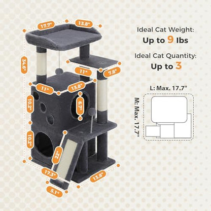 PETEPELA Kitten Cat Tree, 34.6" Small Cat Tower with Ramp & Toys, Deep Grey - Image 5