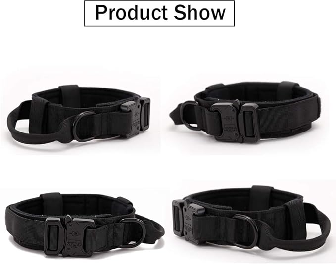 Xqpetlihai Tactical Dog Collar Adjustable Military Nylon Dog Collar with Control Handle and Heavy Duty Metal Buckle for Medium and Large Dogs (Black,S)