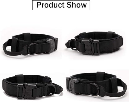 Xqpetlihai Tactical Dog Collar Adjustable Military Nylon Dog Collar with Control Handle and Heavy Duty Metal Buckle for Medium and Large Dogs (Black,S)