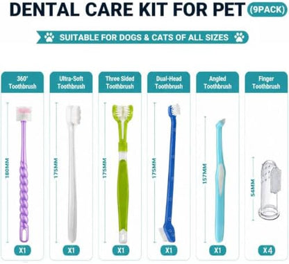 Dog Toothbrush, 360 Degree Finger Toothbrushes, Triple Head Toothbrushes, Double Head Toothbrush,Cleaning Brushes for Dog Cat Oral Dental Health (9 Pack) - Image 5