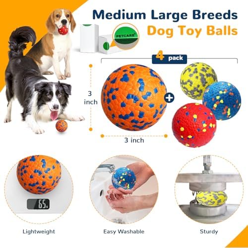 Petcare 4 Pack Dog Balls Indestructible Dog Toys for Aggressive Chewers Durable Tough Tennis Balls Toys for Medium Large Dogs Outdoor Outside Fetching Toys for Big Dogs Chew Ball - Image 6