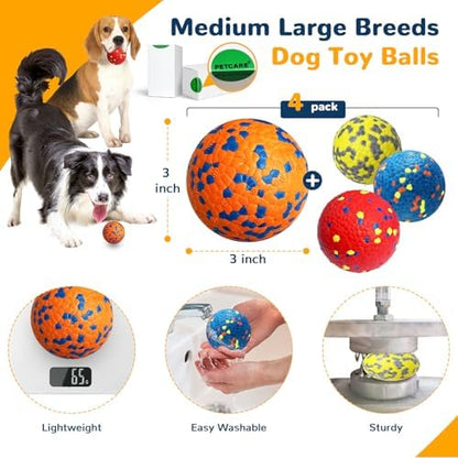 Petcare 4 Pack Dog Balls Indestructible Dog Toys for Aggressive Chewers Durable Tough Tennis Balls Toys for Medium Large Dogs Outdoor Outside Fetching Toys for Big Dogs Chew Ball - Image 6
