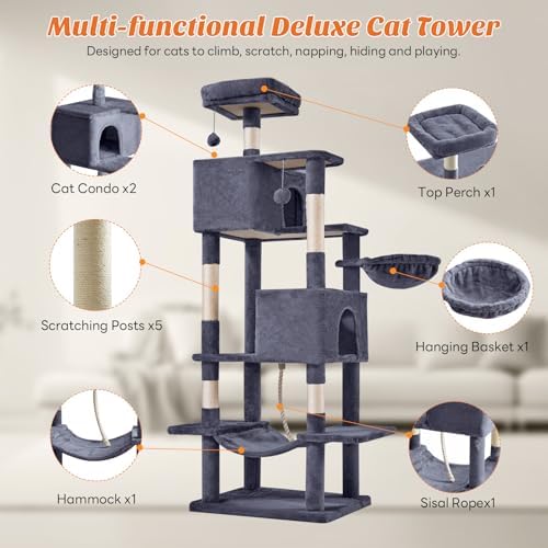 DUMOS 66 Inch Large Cat Tree Tower with Scratching Posts, Indoor Use - Image 3