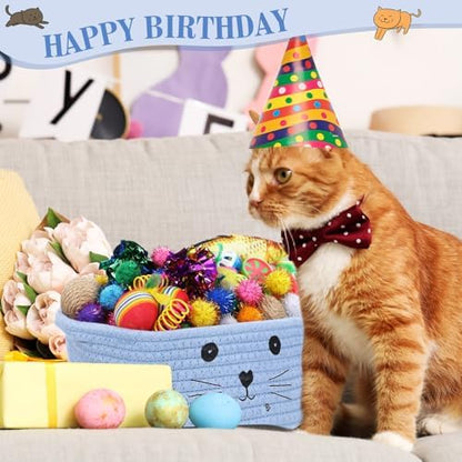 Zopeal 58 Pcs Cat Toy Set with Storage Basket Indoor, Light Blue, 9.8 Inch - Image 6