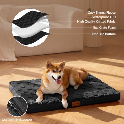 Patas Lague Orthopedic Large Dog Bed Washable Pet Crate Mat 42''X28'' Black - Image 3