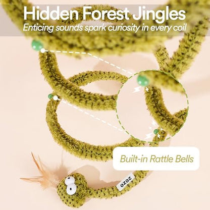 ZEZE Forest Snake Spiral Cat Tunnel Toy with Catnip, Bell & Hanging Teasers, Foldable Interactive Plush Tunnel for Indoor Cats - Image 5