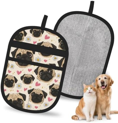 Pug Dog Face Pink Heart Daisy Flower Pet Hair Removal Glove For Cats Dogs by FREEHOTU