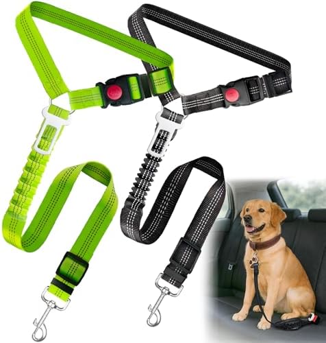 2-Pack Dog Car Seat Belt, 3-in-1 Headrest-Mounted Dog Seatbelt for Car, Adjustable Nylon Pet Safety Leash with Elastic Buffer & Reflective Stitching, Durable Car Harness for Dogs Fits Most Vehicles by Frskcssd
