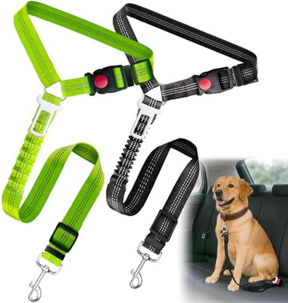 2-Pack Dog Car Seat Belt, 3-in-1 Headrest-Mounted Dog Seatbelt for Car, Adjustable Nylon Pet Safety Leash with Elastic Buffer & Reflective Stitching, Durable Car Harness for Dogs Fits Most Vehicles by Frskcssd