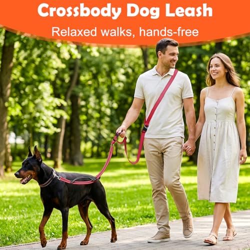 XiaZ Hands Free Dog Leash,Versatile Crossbody Dog Leash,5.9-7.9 FT Waist Belt with Double Handles for Small Medium and Large Dogs Walking, Running and Jogging, Red - Image 4