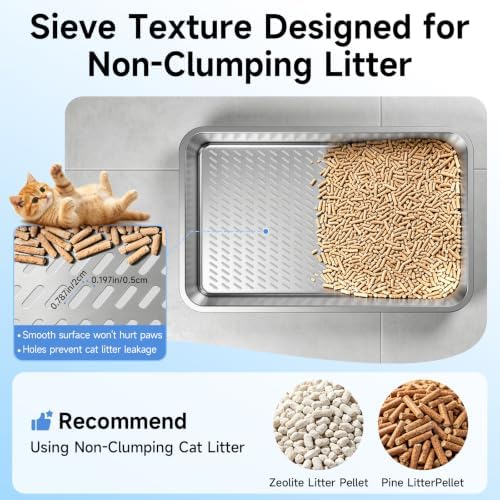 Stainless Steel Sifting Cat Litter Box for Pine Pellets, Light Gray - Image 5