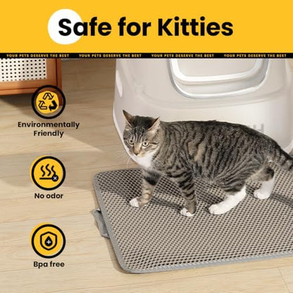 Cat Litter Mat, Upgrade Super Waterproof Back Layer Litter Box Mat, Non Slip, Durable, Soft on Paws Kitty Trapping Matt (24"x18", Gray) - Image 5