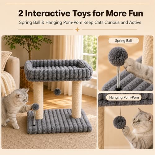 Small Cat Tree with Bed and Scratching Post for Indoor Cats｜Grey - Image 7