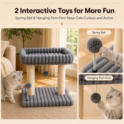 Small Cat Tree with Bed and Scratching Post for Indoor Cats｜Grey - Image 7