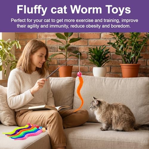 6 Pcs Cat Ball Toy Interactive Cats Bouncy Ball-Colorful Worm with Ball-Toy Mixed Bouncy Balls Rainbow Fuzzy Worm Weasel Balls for Indoor Cats(Multicolor) - Image 6