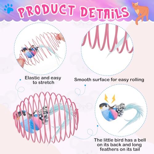 Jecery 5 Pcs Cat Toys Spring,Bird,Multicolor - Image 3