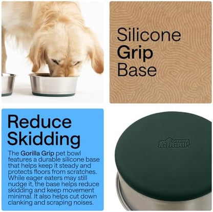 GORILLA GRIP Dog Bowls, Food Grade Stainless Steel, Set of 2, 8 Cup, Green - Image 3