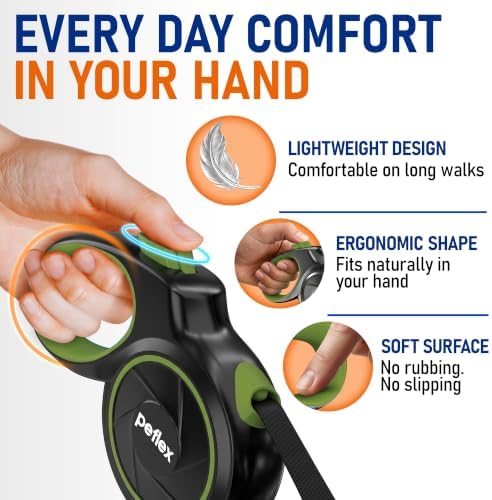 20.1 ft Retractable Dog Leash for Dogs 10–100 lbs - Heavy Duty Tape Leash with Strong Nylon Tape - 360° Swivel Control - One-Click Brake & Lock - Ergonomic Non-Slip Grip for Safe & Easy Daily Walks GR - Image 3