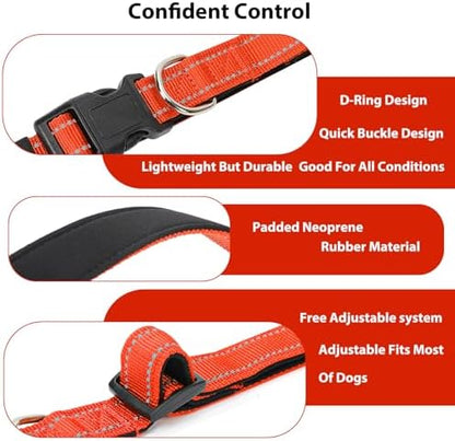 Reflective Dog Collar, Adjustable Nylon for Medium Dogs,Tangerine - Image 4