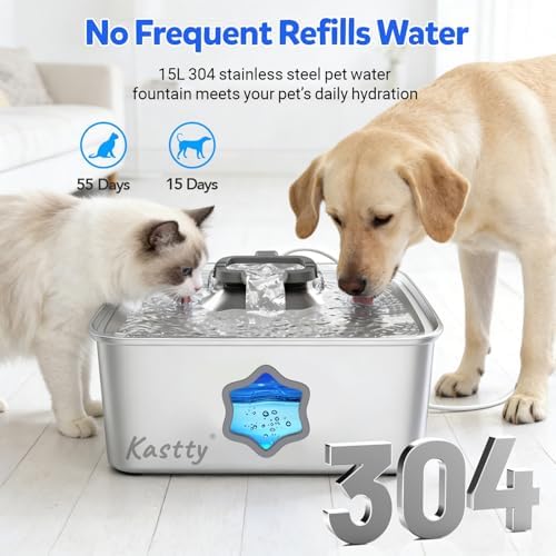 Kastty 4Gal/15L Stainless Steel Dog Water Fountain for Pets, Inside, FS81 - Image 2