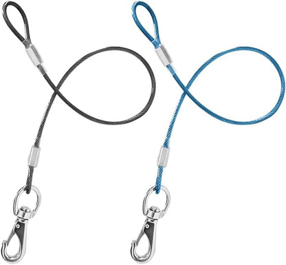 Chew Proof Dog Leash - 2Pack Metal Cable Lead,No Tangle Multiple Dog Leashes for Small and Medium Dogs- Heavy Duty Leash Extender for Collars & Harnesses(Black+Blue, 20in/50cm)