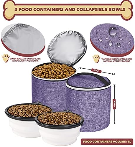 BAGLHER丨Dog Travel Bag Backpack, Airline Approved Pet Supplies Backpack, Dog Travel Bag with 2 Silicone Collapsible Bowls and 2 Food Baskets Purple - Image 4