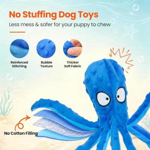 HGB Squeaky Dog Toys No Stuffing Octopus Crinkle for Large Medium Small Dog - Image 6