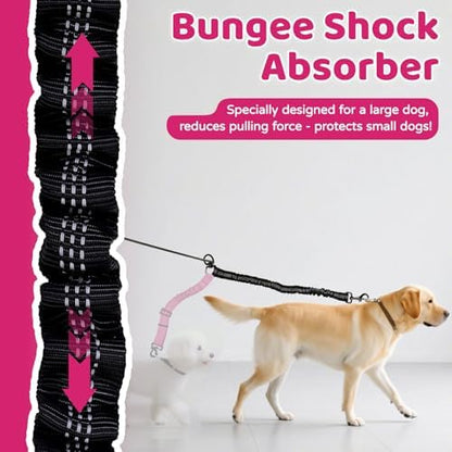 Double Dog Leash Coupler-360° Swivel, No Tangle Dual Walking Leash Attachment with Adjustable Strap & Reflective Shock Absorbing Bungee, Split Lead for Two Different Size Dogs - Image 4