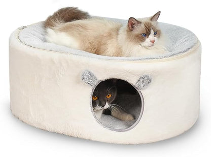 Cat Bed for Indoor Cats, Fluffy Large Enclosed Cat House Cave Pet Bed Hammock with Removable Washable Cover for Sleeping Cats, Kittens, Small Dog, Oval Hideaway
