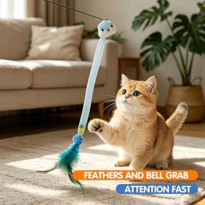Cat Teaser Toys with Feathers and Bells, Flexible Tube 4-Pack - Image 3