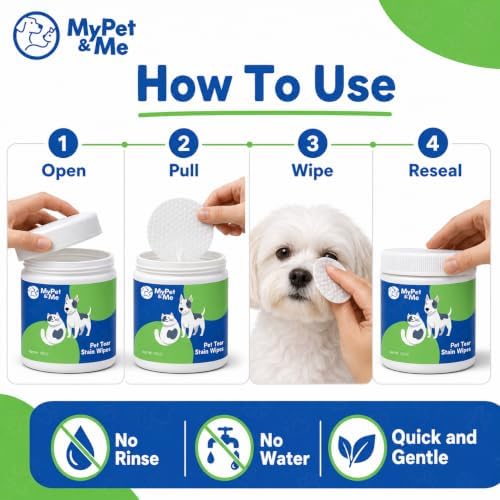 My Pet & Me Dog Eye Wipes – 120 Ct Eye Wipes for Dogs & Cats | Tear Stain Remover for Discharge & Crust | Fragrance-Free, Alcohol-Free with Vitamin E | Hypoallergenic Unscented No-Rinse Pads - Image 6