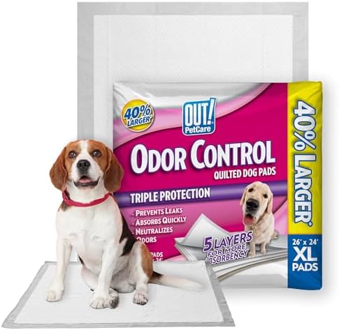 OUT! PetCare XL Pee Pads for Dogs, Leak Proof, Extra Large, 26x24, 60 Count by OUT