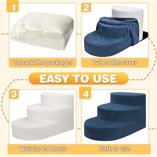Dog Stairs 3 Steps Foam Pet Ramp for Small Dogs Cats, Navy Blue - Image 6
