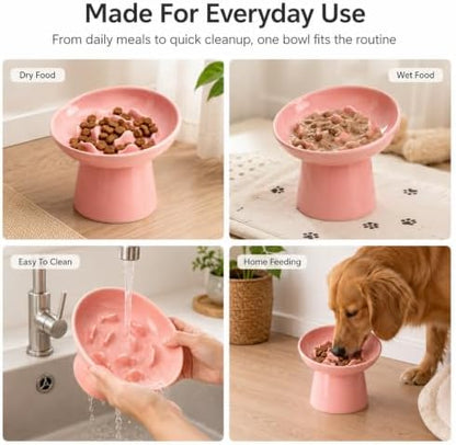 Cat Slow Feeder Bowl, Ceramic Elevated Cat Slow Feeder Bowl, Shallow Wide Opening Dish for Kitty, Anti Vomiting for Dry and Wet Food, Anti-Slip Design, Pink - Image 6