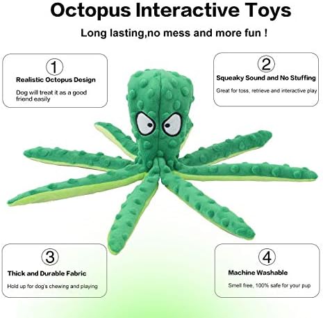 CPYOSN 2 Pack Octopus Dog Toys, No Stuffing Squeaky Crinkle Plush Chew Toys - Image 4