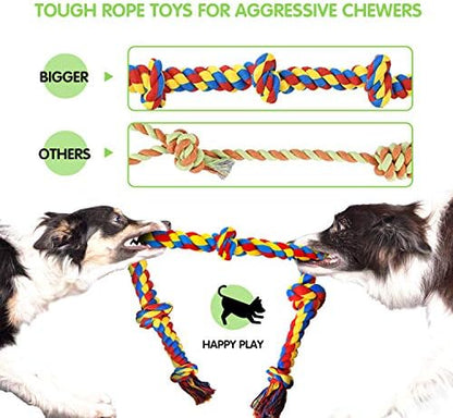SHARLOVY Large Tough Chew Toys for Aggressive Chewers, 9 Pack Dog Rope Toys - Image 3