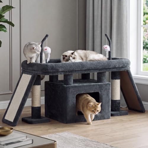 Heybly Cat Tree Extra-Long & Stable 2 Adjustable Scratch Boards HCT210SG by HEYBLY