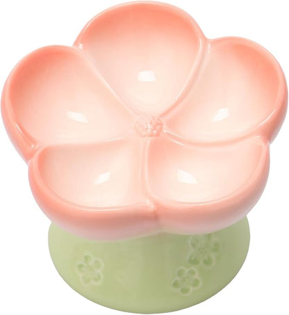 Ceramic Raised Slow Feeder Dog Bowl for Dry Wet Food, Smooth Surface Elevated Cat Food Bowl, Flower Shape Pet Food Bowls for Small Cat Dog, 150ml/5oz (Style 2)