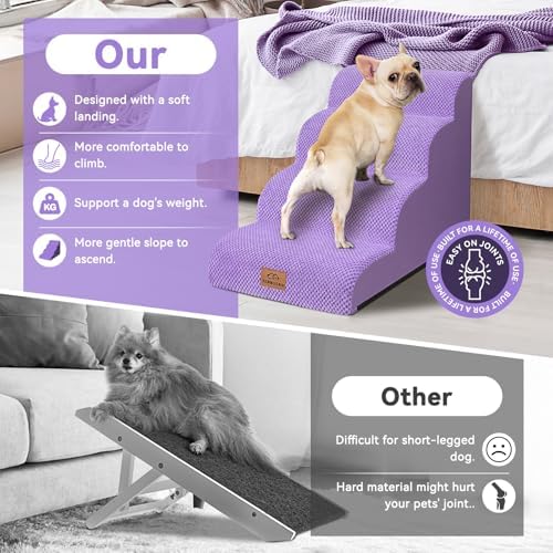 Zerbuger Dog Ramp and Stairs for Bed, Purple 4 Steps 20" H, Nonslip Cover - Image 5