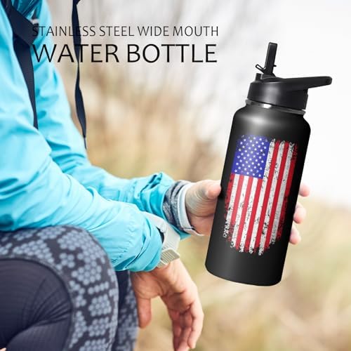 32oz American Flag Stainless Insulated Aater Water Bottle with Straw, American Flag Gym Hiking Sports Coffee Mug Cup Water Bottles,Patriotic Military Gifts For Veterans, Police - Image 6