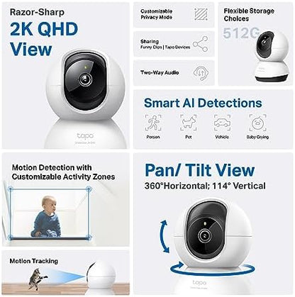 TP-Link Tapo 2K QHD Pan/Tilt Security Camera for Pet Camera, Baby Monitor, Motion Detection, Motion Tracking, 2-Way Audio, Night Vision, Cloud &SD Card Storage, Works w/Alexa & Google Home(Tapo C220) - Image 2