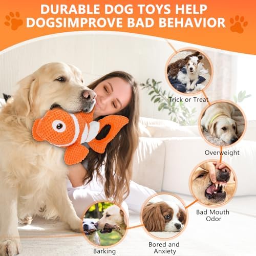 Squeaky Clownfish Dog Toy, Plush Crinkle Tug Toy with Handle - Image 5
