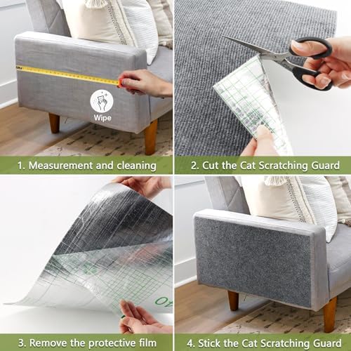 Cat Scratch Furniture Protector for Couch, Wall & Door Guard, Trimmable Self-Adhesive Scratch Pad, DIY Climbing Mat, Deterrent, Scratching Post Replacement (39.4''x15.8'', Light Gray) - Image 5
