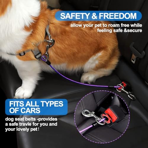 Dog Seat Belt Harness for Car,2pcs Dog Seatbelt of Coated Wire Leash Safety Restraint,No Chew Tether Cable Vehicle Dogs Accessories,Double Clips & Latch (Purple, 16 inch/40 CM) - Image 4