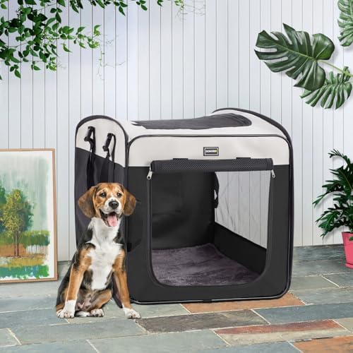 DONORO Dog Kennels and Crates for Medium Dogs, Portable Pop Up Indoor Pet Cage with Sturdy Wire Frame, Collapsible Travel Crate Soft Sided Cat Bag Escape Proof (Black, 28.0" L x 18.0" W x 22.0" H) - Image 4