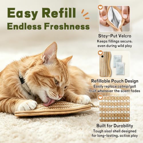 Refillable Catnip Kicker Toys, Sisal Fish & Mouse with Catnip & Silvervine Gall Fruit, Durable Interactive Cat Toy for Indoor Cats, 2-Pack - Image 4
