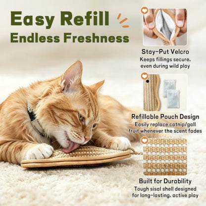 Refillable Catnip Kicker Toys, Sisal Fish & Mouse with Catnip & Silvervine Gall Fruit, Durable Interactive Cat Toy for Indoor Cats, 2-Pack - Image 4