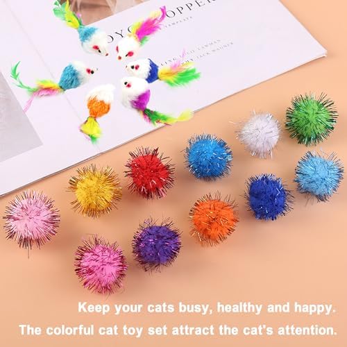 Cat Toys Assortment - Interactive Kitten Toy Bundle with Sparkle Pom Pom Balls, Crinkle Balls & Spring Toys for Indoor Cats(38-Pack) - Image 3