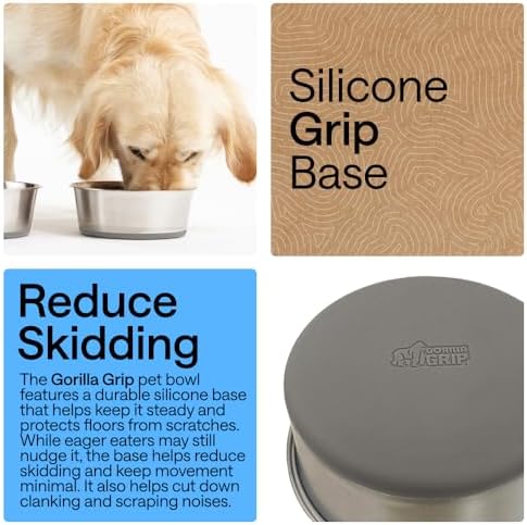 GORILLA GRIP Dog Bowl, Food Grade Stainless Steel Water Bowls, 6 Cup Gray - Image 3