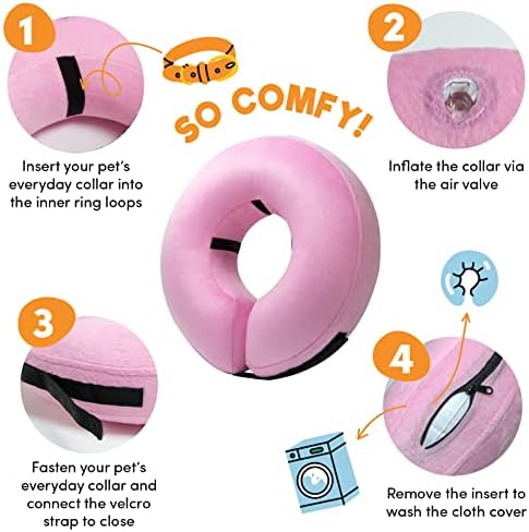 BENCMATE Inflatable Dog Cone Collar Alternative After Surgery Large, Pink - Image 2